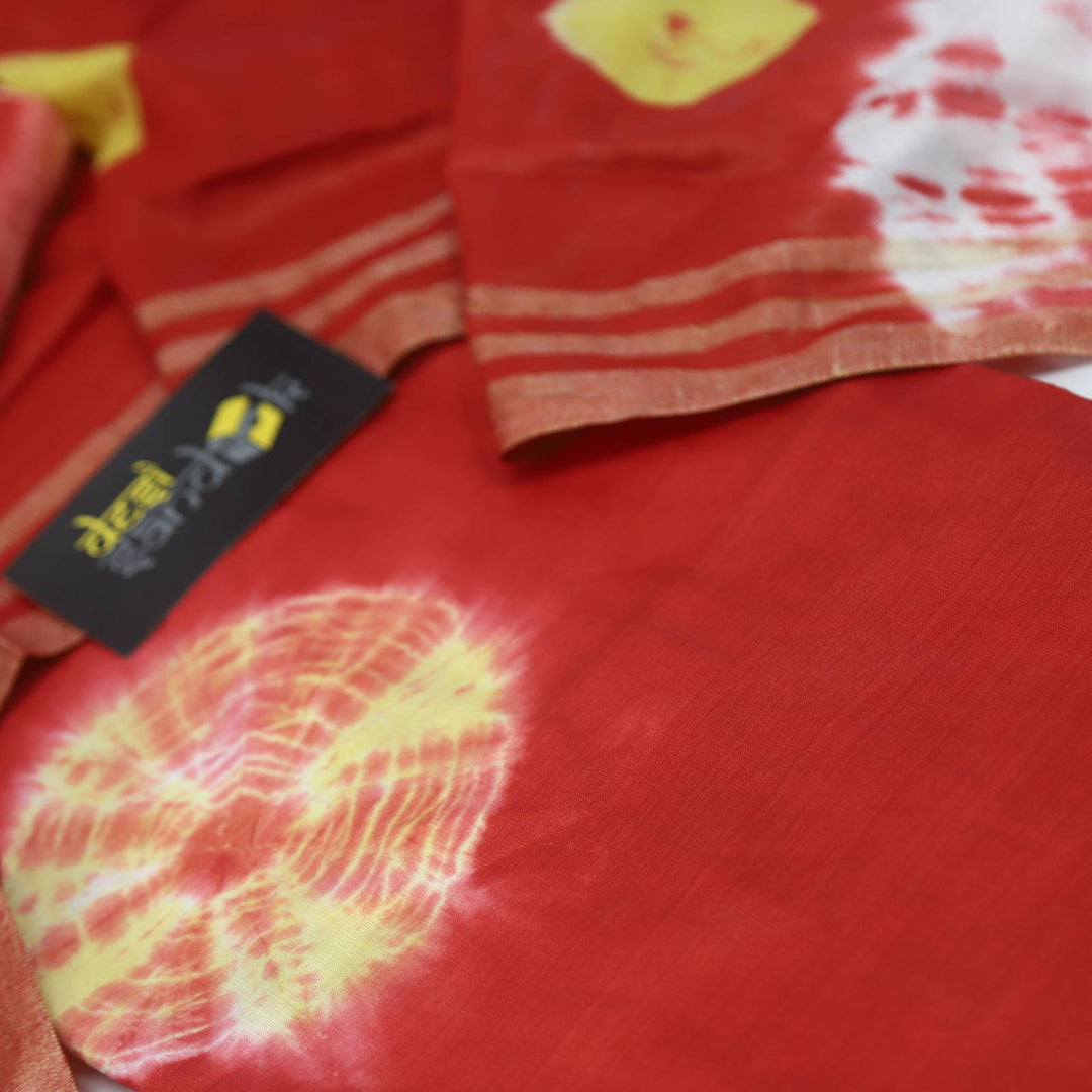 Tomato Red Shibori Digital Print Cotton Silk with Shibori Print Dupatta Set