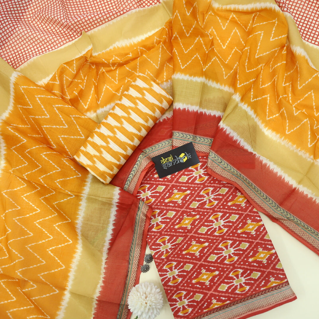 Flame Orange Digital Printed Cotton Top with Printed Dupatta Set-D2