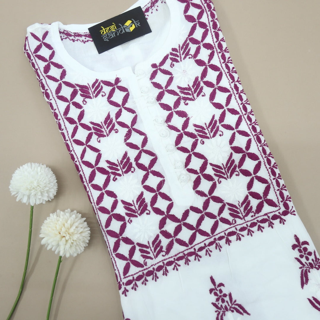 Purple and White Modal Chikankari Kurti