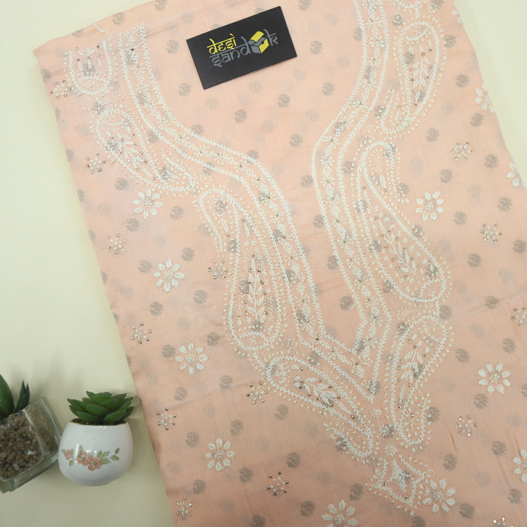 Melon Peach Hand Embroidered Chikankari With Mukaish work Top