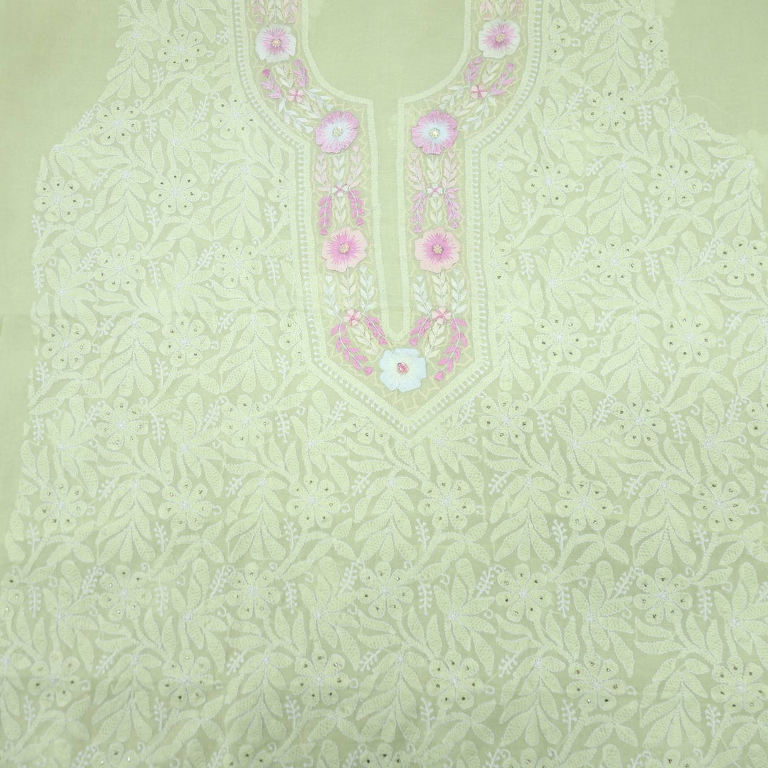 Lemon Yellow Hand Parsi Embroidered Chikankari With Mukaish work Top