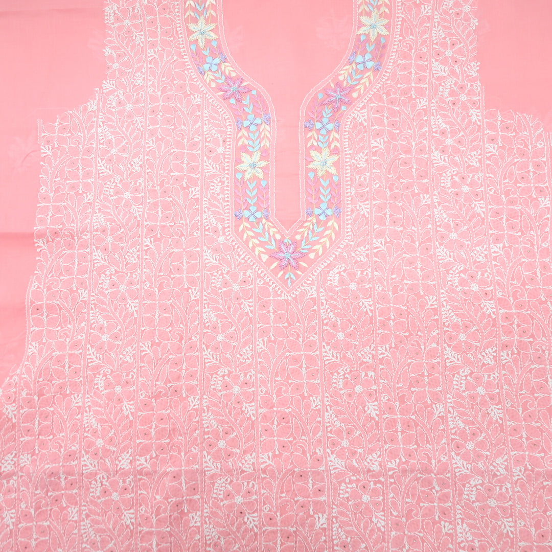 Rose Pink Hand Embroidered Chikankari With Mukaish  work Parsi Top