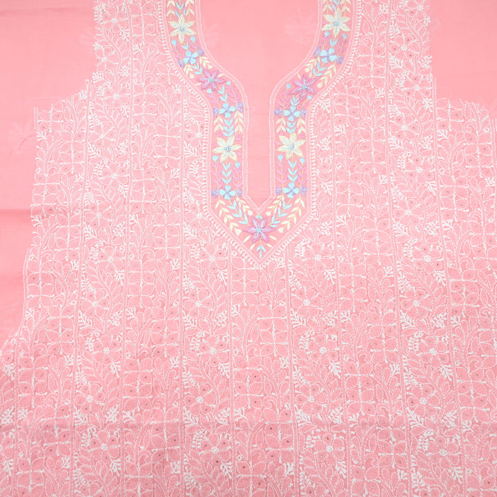 Rose Pink Hand Embroidered Chikankari With Mukaish  work Parsi Top