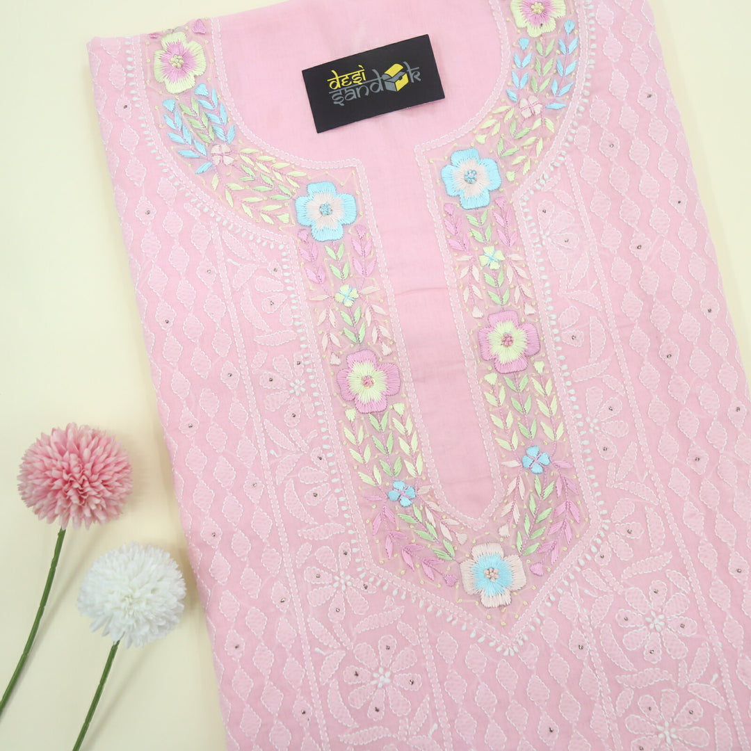 Pastel Pink Hand Parsi Embroidered Chikankari With Mukaish work Top