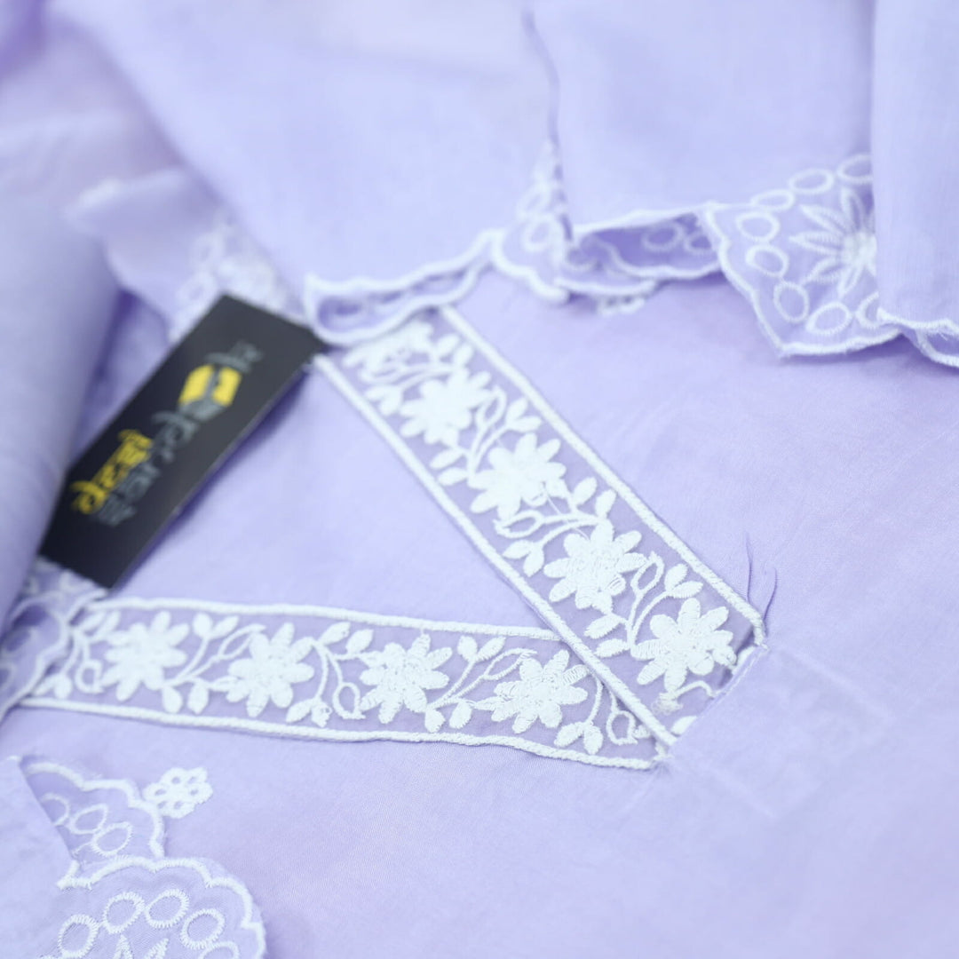 Lilac V Neck Muslin Top With Muslin Dupatta Set