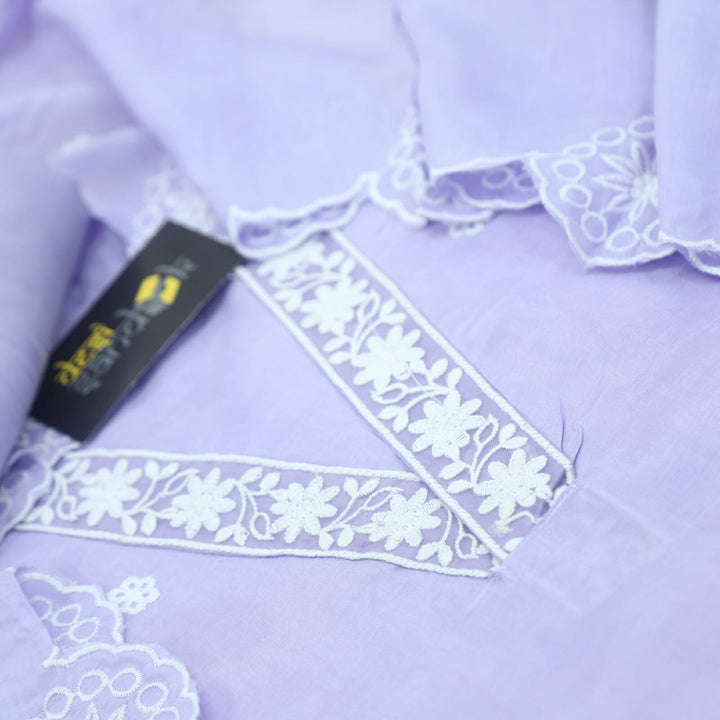 Lilac V Neck Muslin Top With Muslin Dupatta Set