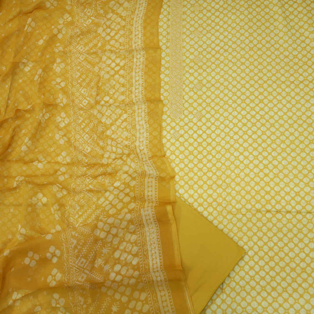 Light Yellow Printed Jam Cotton Top with Printed Chiffon Dupatta Set