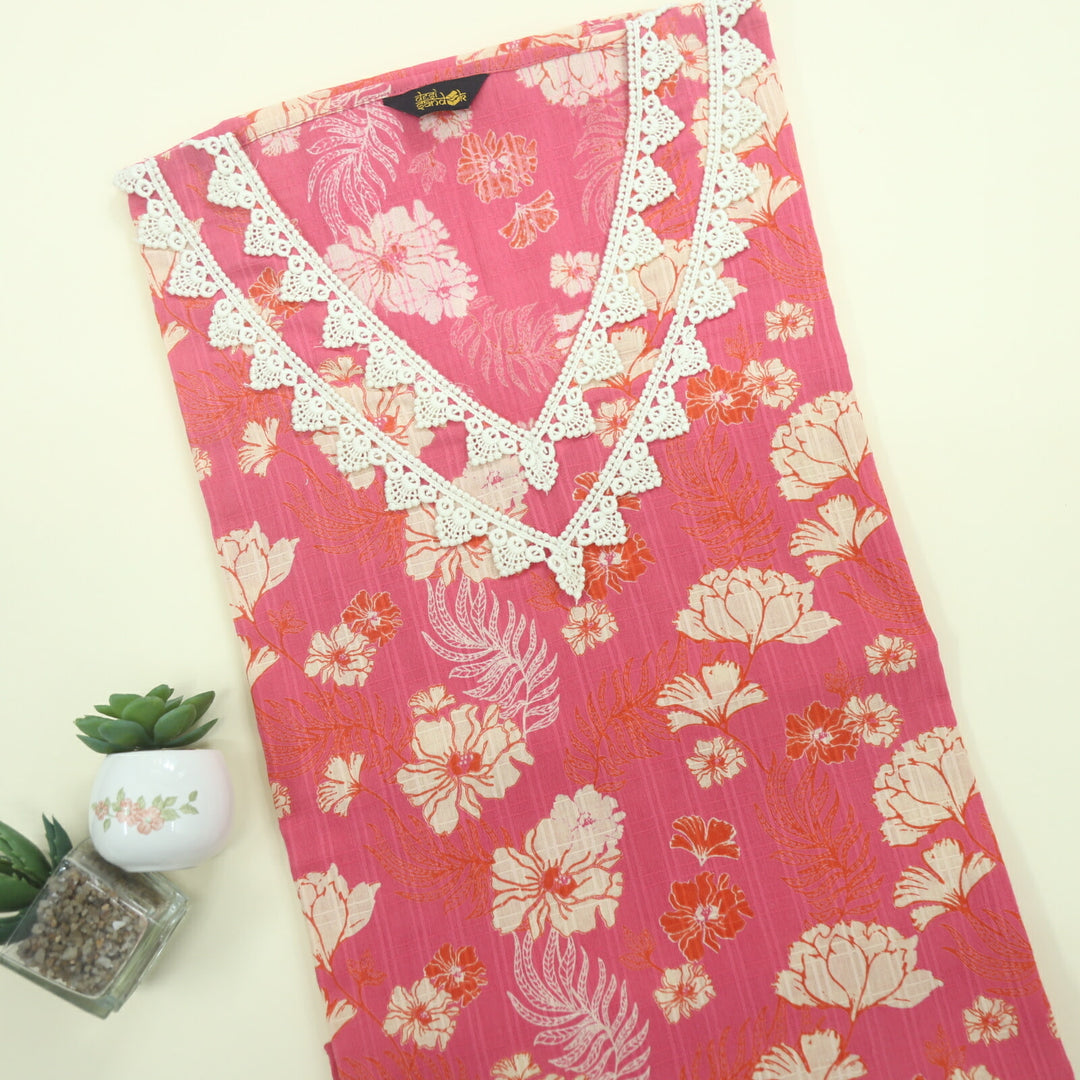 Creamy Pink Floral Printed Cotton Top