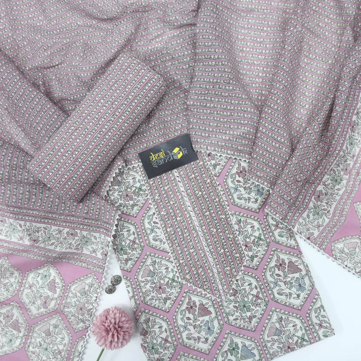 Deep Mulberry Madhubani Printed Cotton 3 Piece Set-2