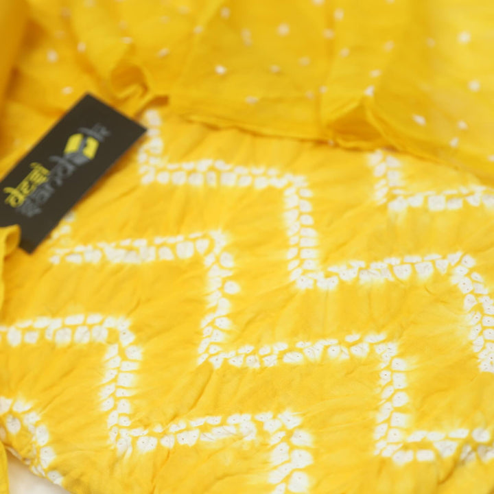 Tuscany Yellow Zig Zag Printed Cotton Top with Bandhej Chiffon Dupatta Set