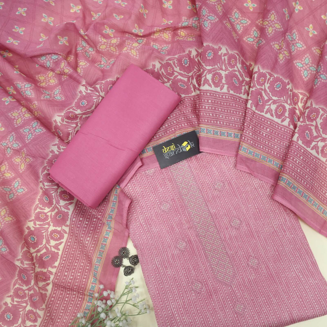 Mulberry Mauve Printed Jam Cotton Top With Cotton Dupatta Set