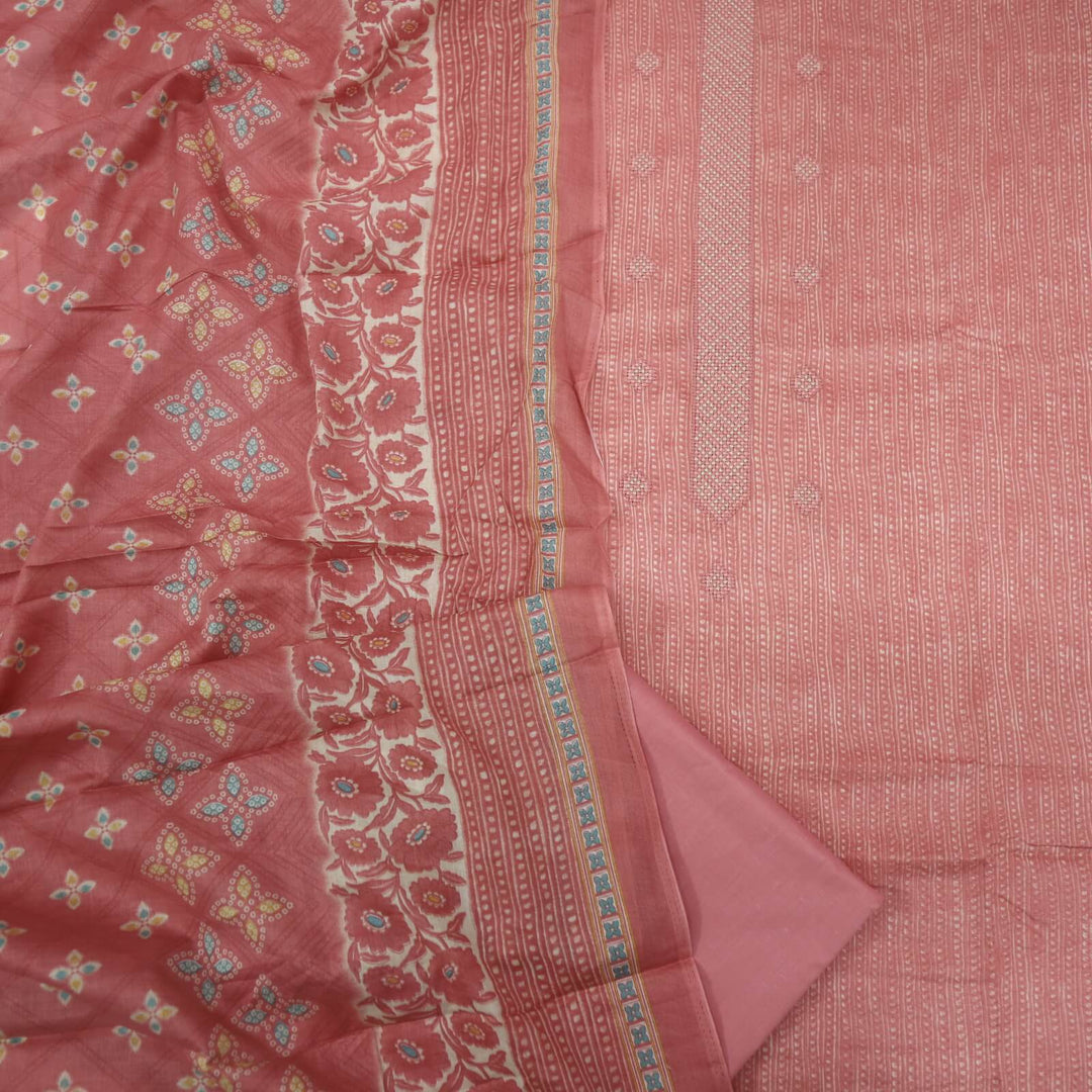 Peach Pink Printed Jam Cotton Top With Cotton Dupatta Set