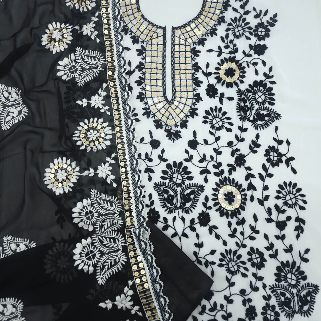 Pearl White Thread Work Georgette Top with Georgette Dupatta Set