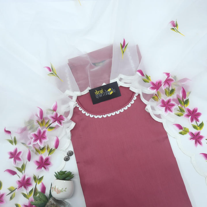 Pink Mauve Glace Cotton Top and Hand Printed Dupatta D-3