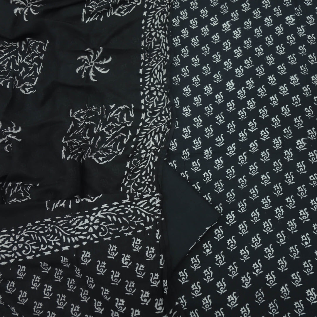 Ebony Black Katan Staple Handloom Top and Dupatta Set