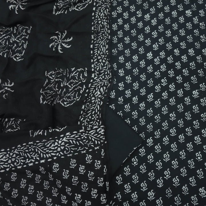 Ebony Black Katan Staple Handloom Top and Dupatta Set