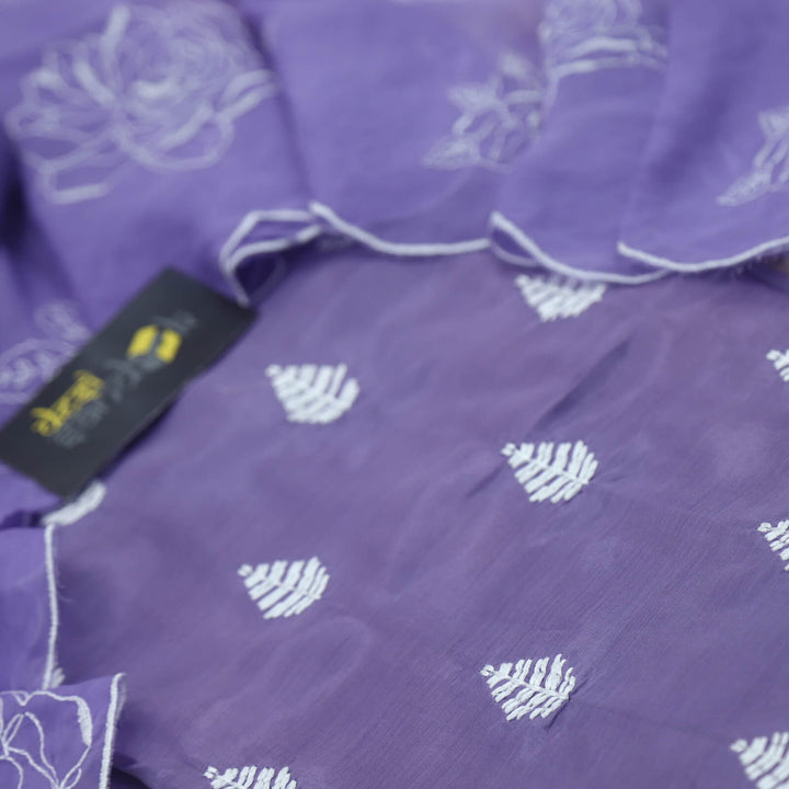 Darling Iris Purple Thread Work Muslin Top with Thread Work Organza Dupatta Set