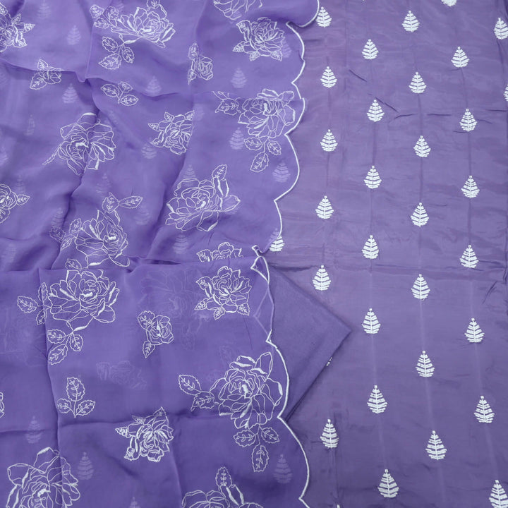 Darling Iris Purple Thread Work Muslin Top with Thread Work Organza Dupatta Set