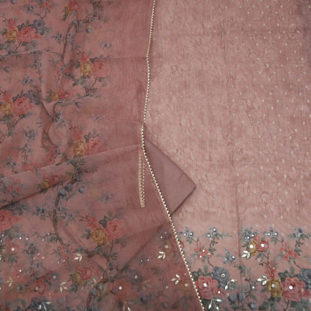 Nihari Mauve Chanderi Silk Top with Printed Organza  Dupatta Set