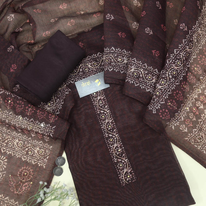 Ghoomar Mahogany Chanderi Kantha 3 Piece Set