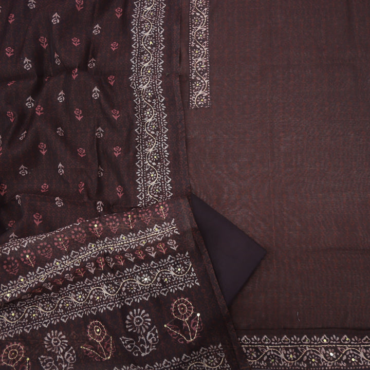 Ghoomar Mahogany Chanderi Kantha 3 Piece Set