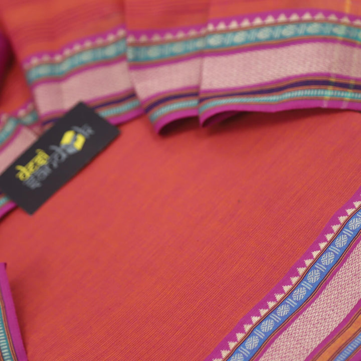 Dark Pink and Magenta South Cotton Top with Mangalgiri Hem and Dupatta Set-D2