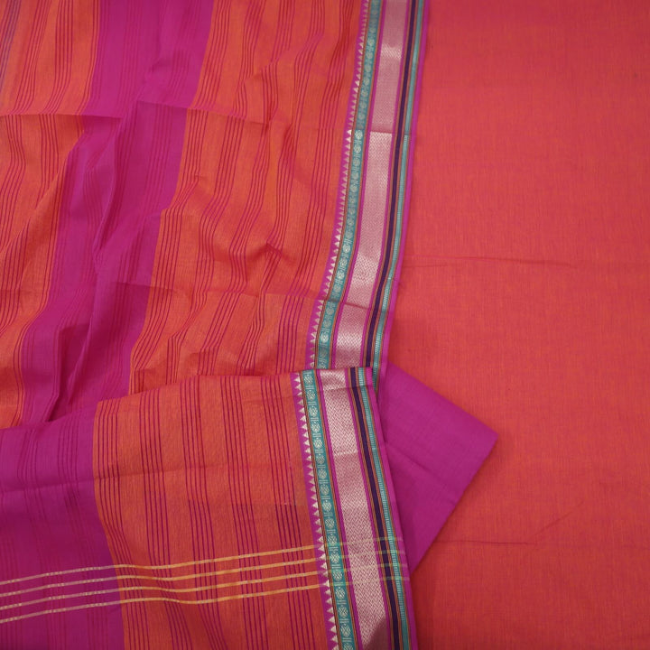 Dark Pink and Magenta South Cotton Top with Mangalgiri Hem and Dupatta Set-D2