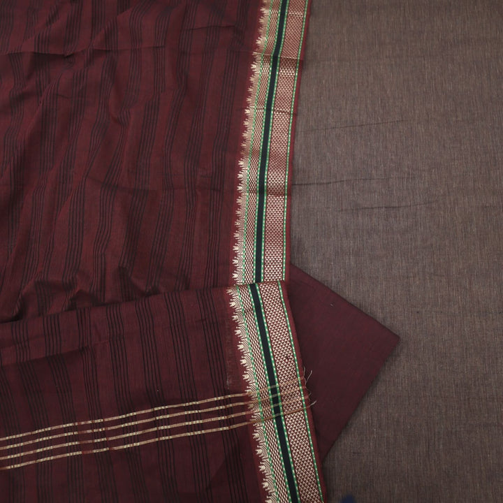 Faded Brown South Cotton Top with Mangalgiri Hem with Dark Barn Red Dupatta