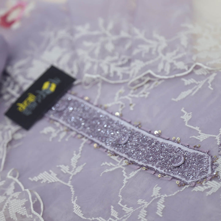 Sufiyana Light Lilac Cross Stitch Work Organza Top with Cross Stitch Work Organza Dupatta Set