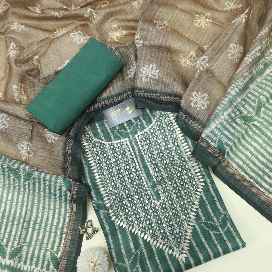 Ghoomer Sacramento Green Tussar Chanderi Silk Top with Chanderi Silk Dupatta Set