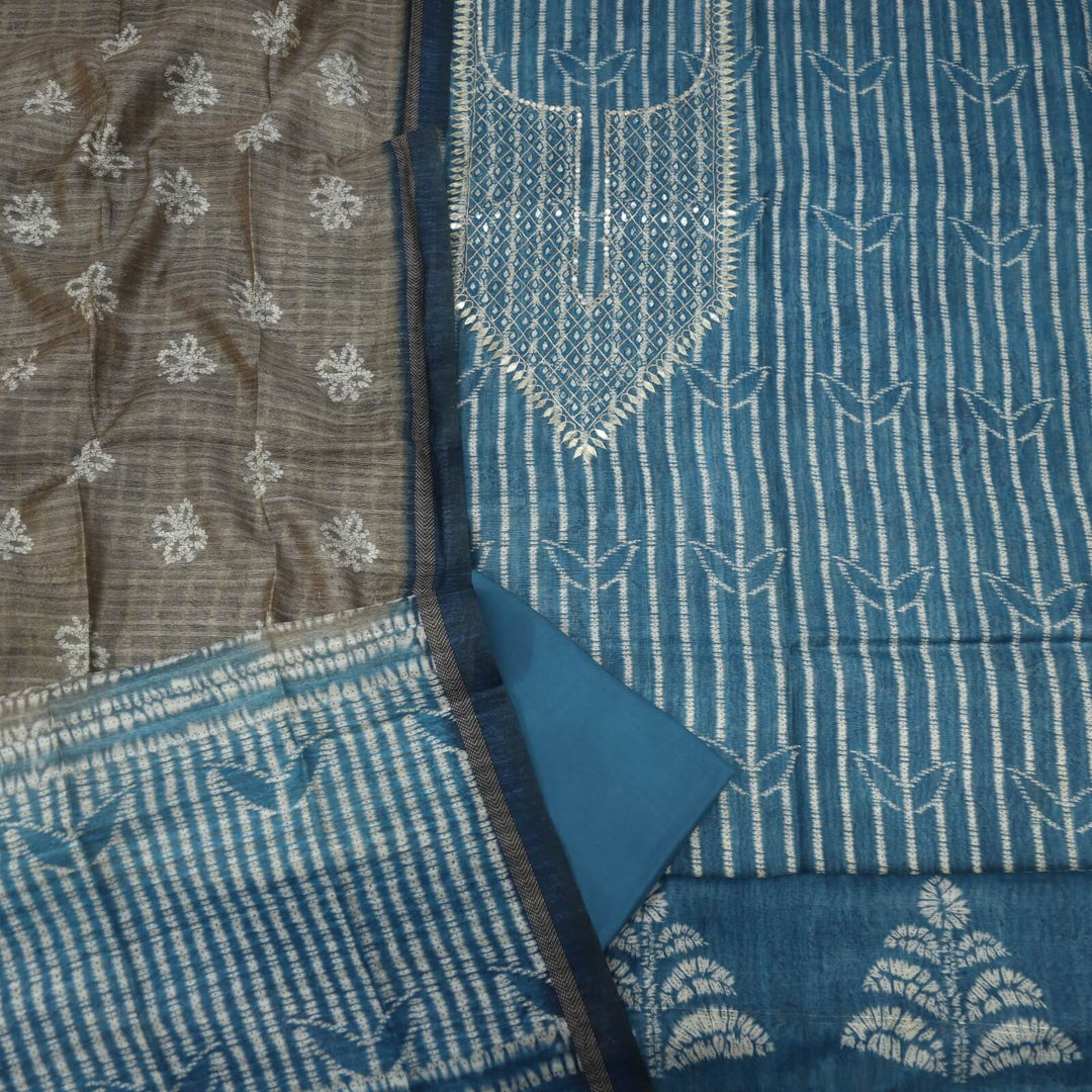 Ghoomer Cerulean Blue Tussar Chanderi Silk Top with Chanderi Silk Dupatta Set