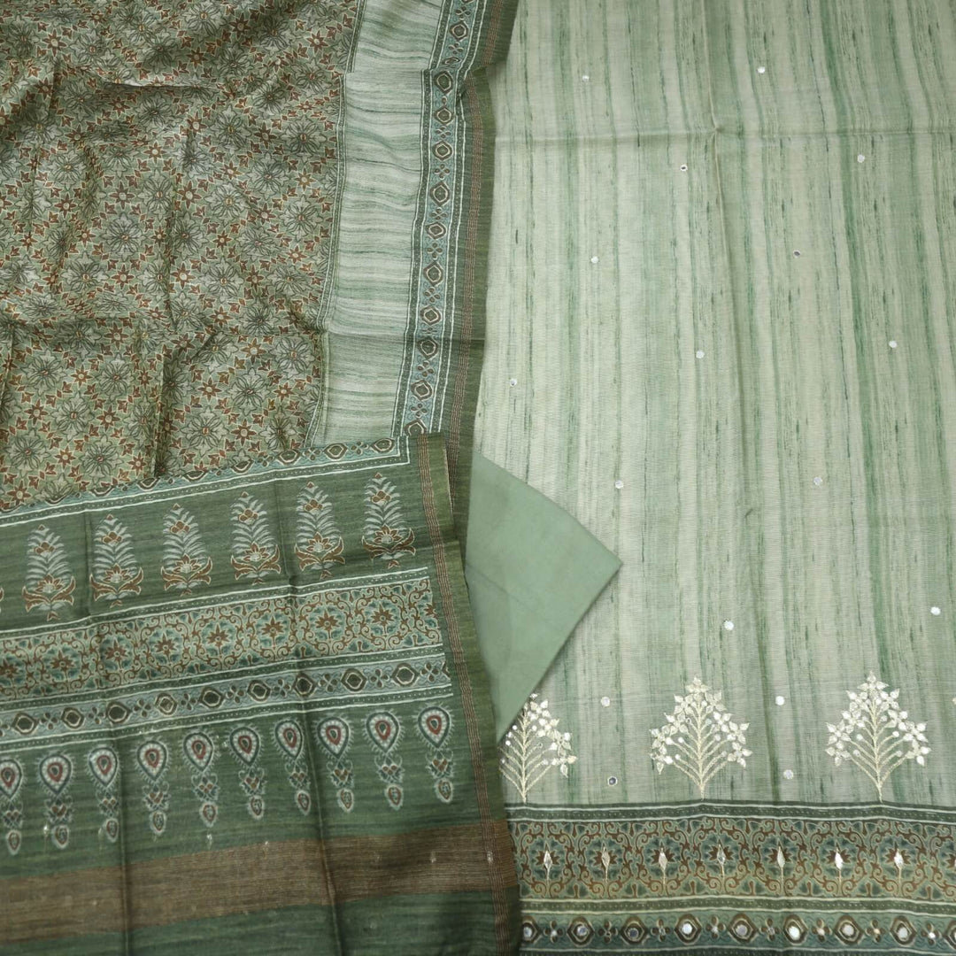 Ghoomer Fern Green Tussar Chanderi Silk Top with Chanderi Silk Dupatta Set