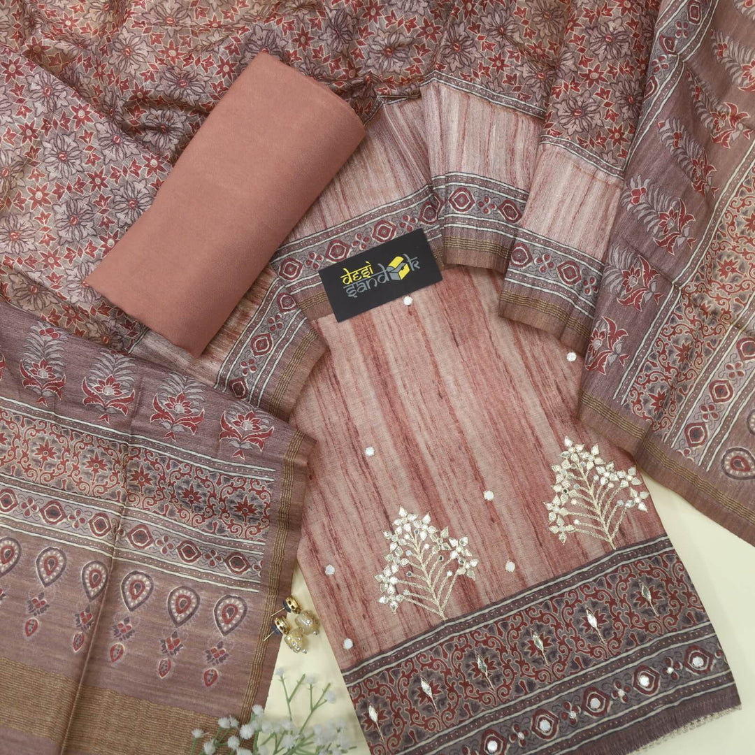 Ghoomer Marsala Mauve Tussar Chanderi Silk Top with Chanderi Silk Dupatta Set