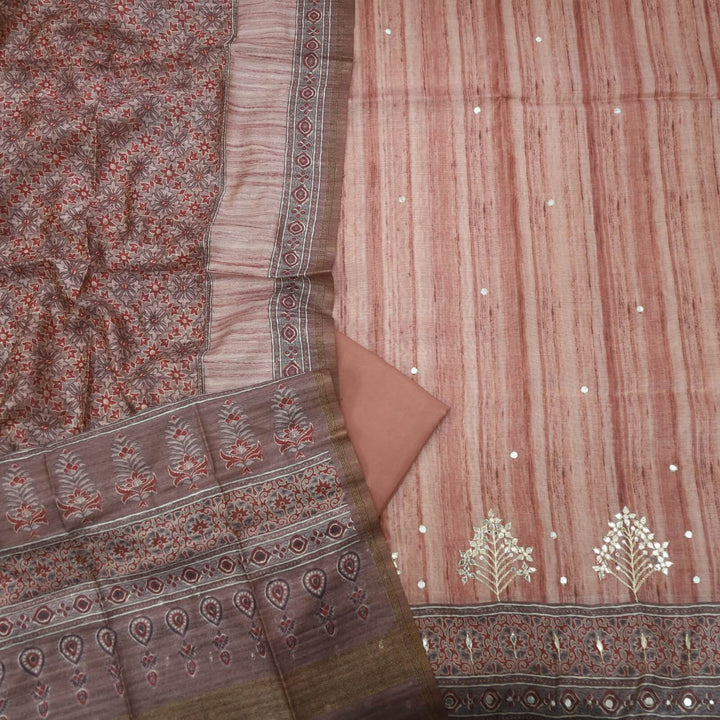 Ghoomer Marsala Mauve Tussar Chanderi Silk Top with Chanderi Silk Dupatta Set