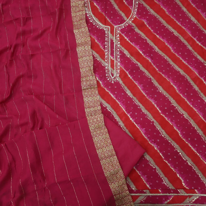 Leher Shades Of Jazzberry Jam Embellished Neckline Printed Modal Top With Chanderi Silk Dupatta Set
