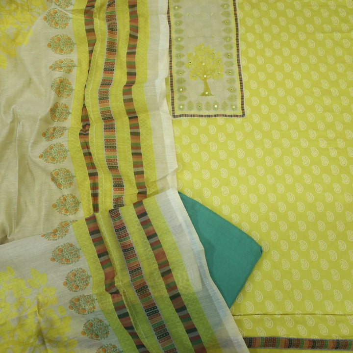 Ruhayi Spring Yellow Rayon Cotton Top with Digital Printed Chanderi Dupatta Set-D2