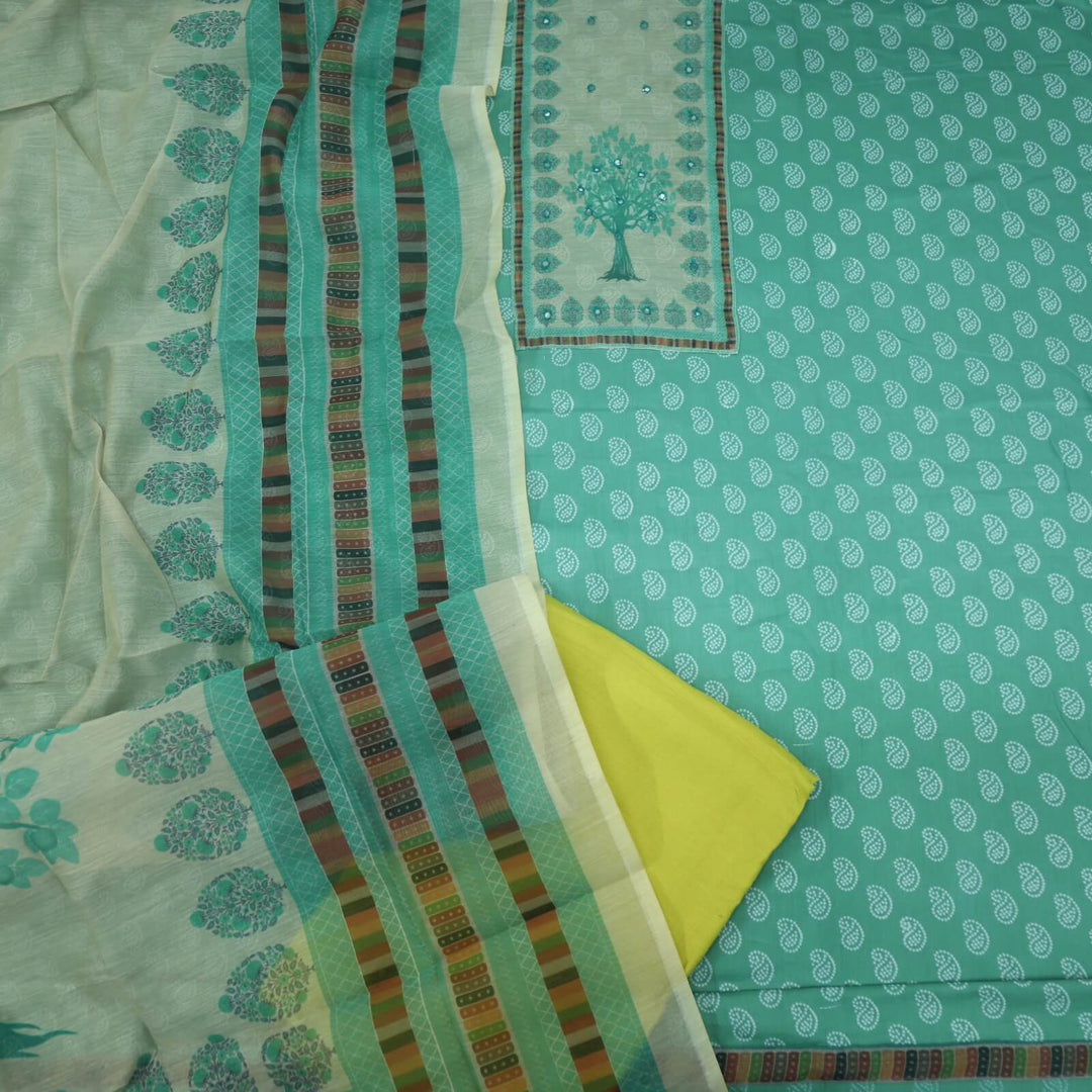 Ruhayi Hunter Green Rayon Cotton Top with Digital Printed Chanderi Dupatta Set D2
