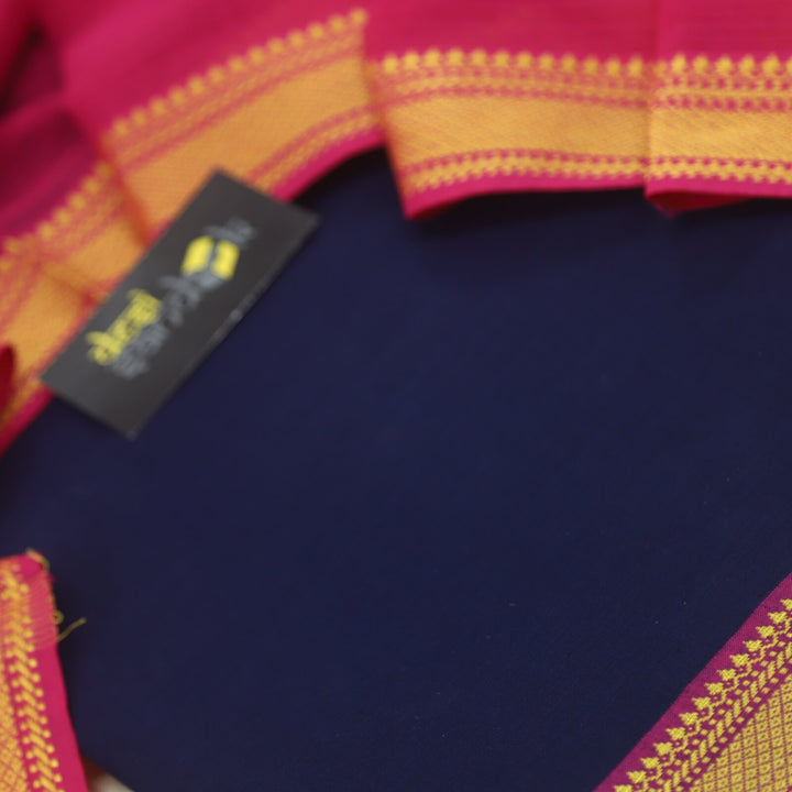 Denim Blue South Cotton Top with Mangalgiri Hem with Punch Pink Dupatta Set