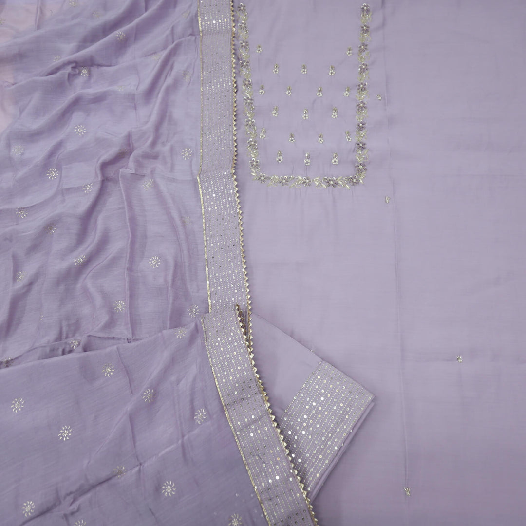 Zohrana Lilac Embellished Neck Work Chanderi Silk Top with Chanderi Silk Dupatta Set