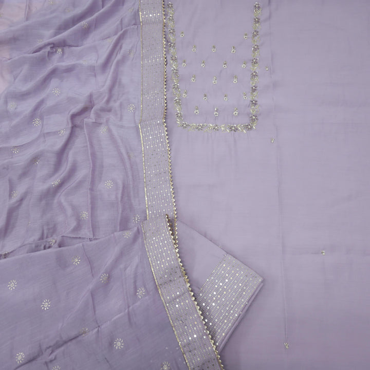 Zohrana Lilac Embellished Neck Work Chanderi Silk Top with Chanderi Silk Dupatta Set