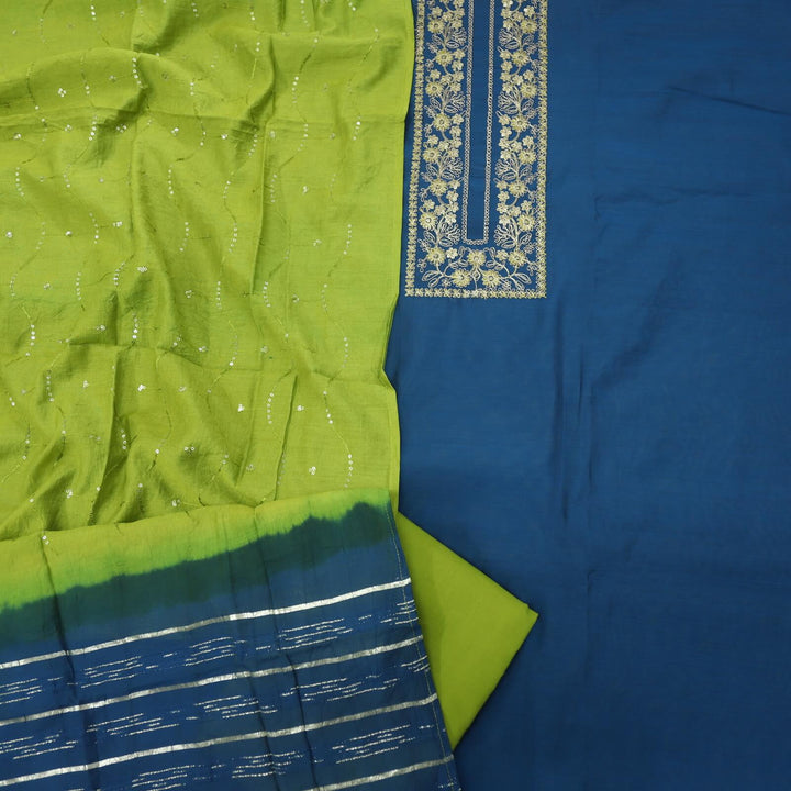 Dastoor Yale Blue Zari Work Chanderi Top with Fancy Cotton Silk Dupatta Set