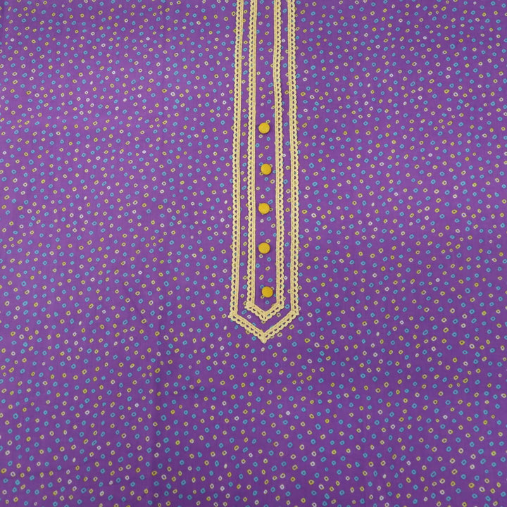 Purple Lace Work Bandhani Inspired Printed Cotton Top