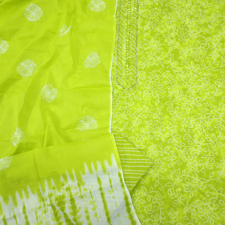 Falaq Parrot Green Printed Cotton Suit with Printed Cotton Dupatta Set