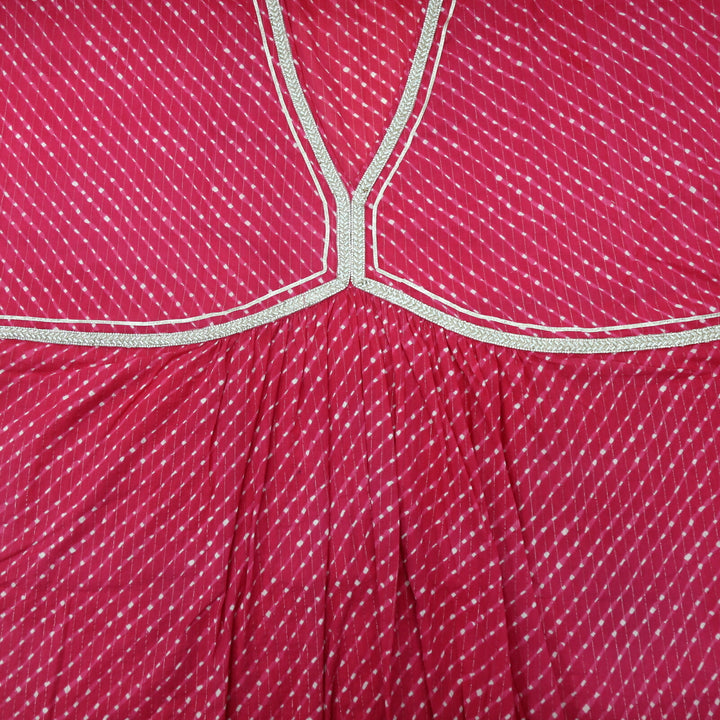Rani Pink Leheriya Printed Alia Cut Unstitch Cotton Top