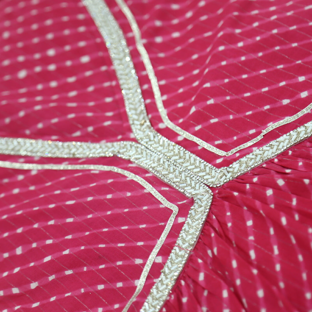 Rani Pink Leheriya Printed Alia Cut Unstitch Cotton Top