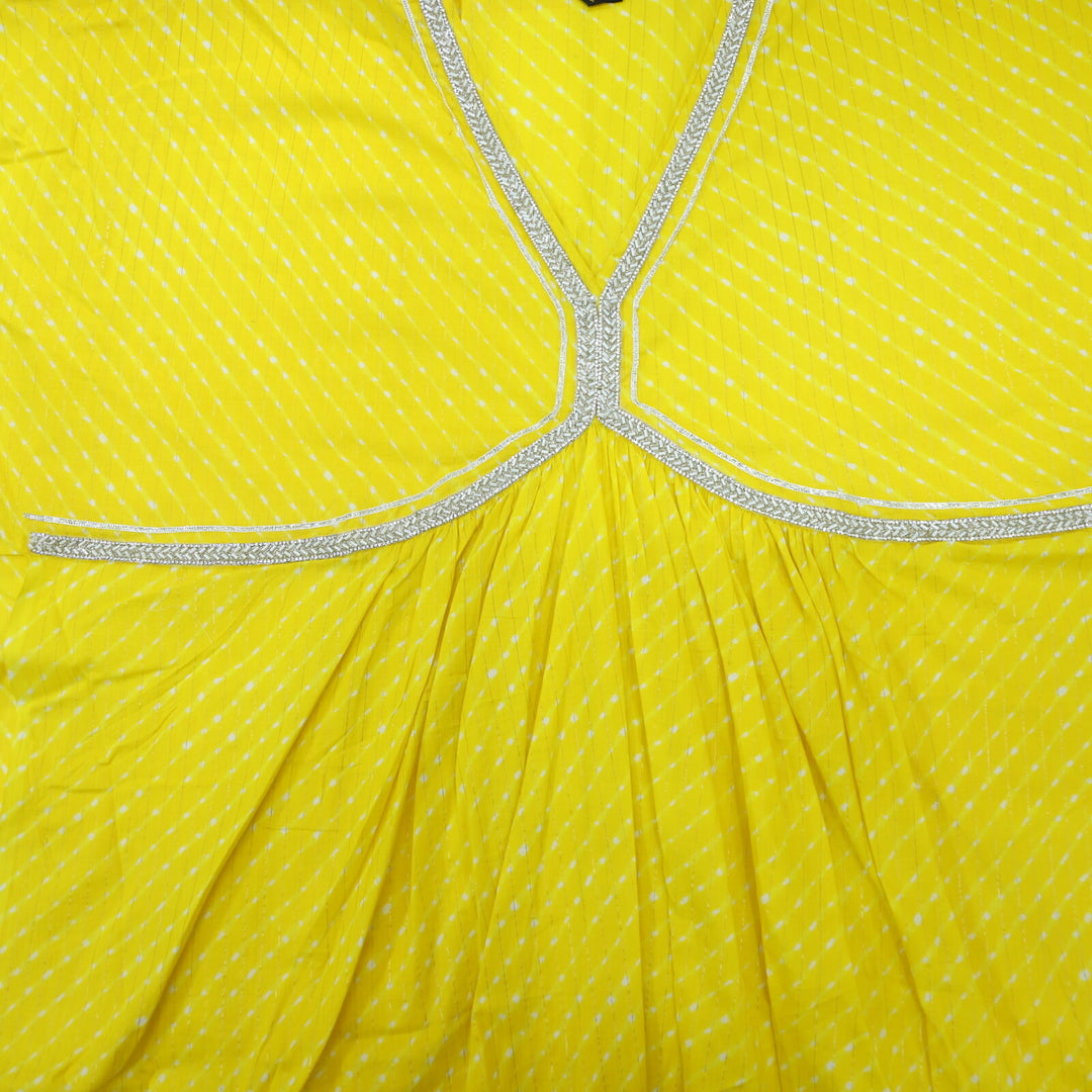 Bumblebee Yellow Leheriya Printed Alia Cut Unstitch Cotton Top