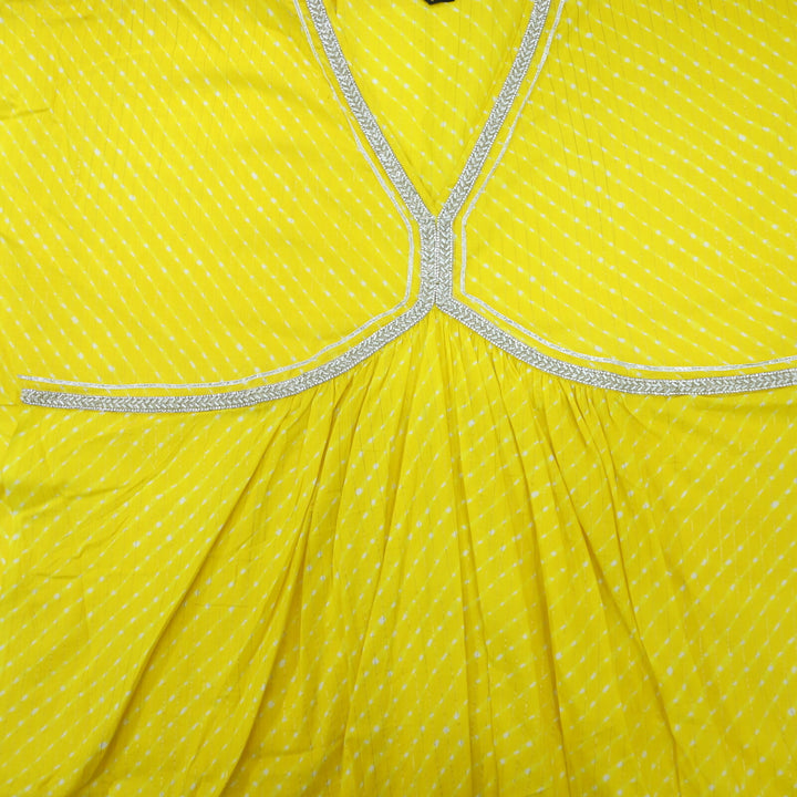 Bumblebee Yellow Leheriya Printed Alia Cut Unstitch Cotton Top