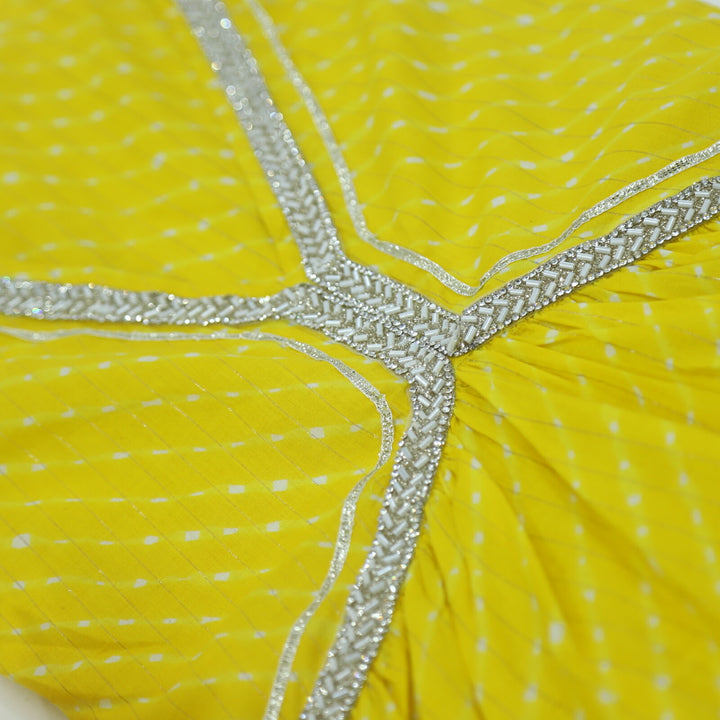 Bumblebee Yellow Leheriya Printed Alia Cut Unstitch Cotton Top
