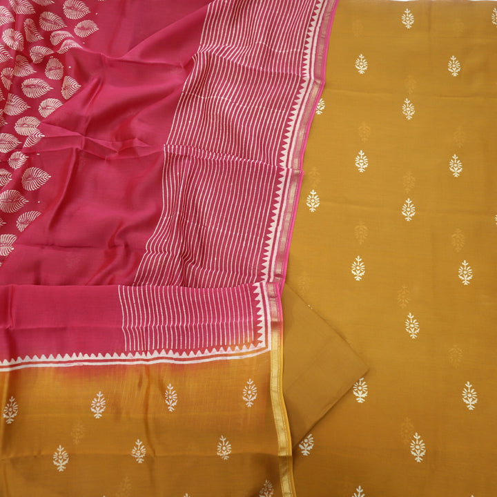 Mohataaz Medallion Yellow Printed Maheshwari Top With Dupatta Set