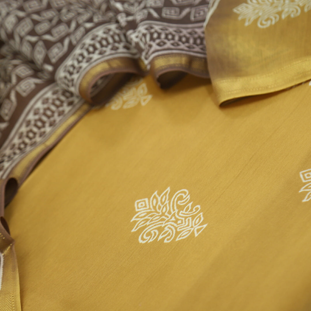 Mohataaz Mustard Yellow Printed Maheshwari Top With Dupatta Set